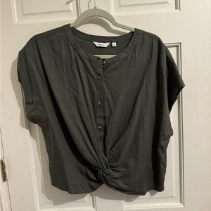 Linen crop top - olive green size large